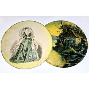 Two Convex Round vintage wall art hangings